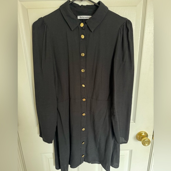 Black REFORMATION long sleeved button-down collared mini dress - Picture 4 of 5